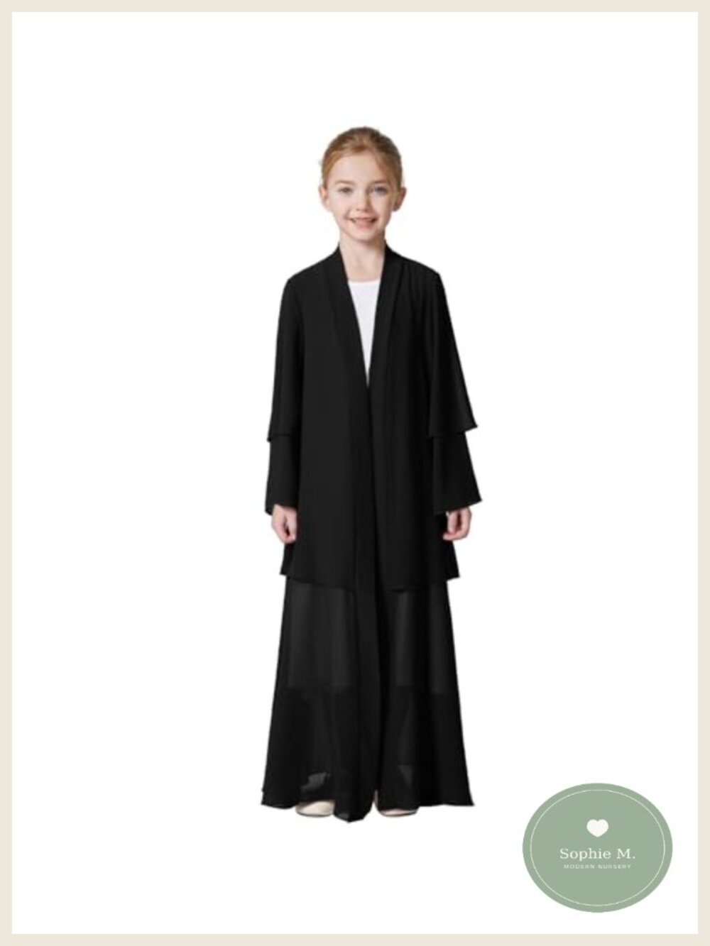 Girls Chiffon Abaya Open Front Cardigan Modest Dress with Hijab